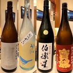 鮨さかもと - 宝剣（涼香 純米吟醸）、庭のうぐいす（なつがこい、特別純米）、伯楽星（純米大吟醸）、宝剣（純米酒 超辛口）