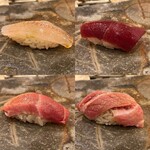 鮨さかもと - キスの昆布締め、赤身、中トロ、大トロ