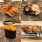 鮨さかもと - 赤貝、とり貝、うに、穴子（塩とたれ）