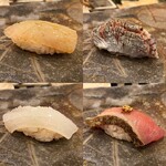 鮨さかもと - まこがれいの昆布締め、鰊の酢締め、ヤリイカ、メジマグロ