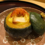 日本料理 太月 - 26年8月　南瓜グラタン　生麩、車海老（相方）