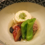 日本料理 太月 - 26年8月　炊き合わせ　鴨丸、蓮芋、蛸柔らか煮、モロッコインゲン（あちき）