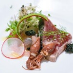 藤右ェ門 栄 - 2025.5 カンパチとカツオとホタルイカのカルパッチョ 香味野菜添え