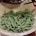 釣り魚の店舟武 - 茶そばならぬ宇治抹茶うどん650円、シコシコツルツル麺、喉越し最高