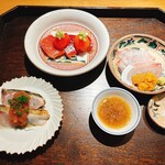 御料理 ふじ田 - 髭剃りだい ムラサキウニ
      トロたまご
      しまあじのたたき