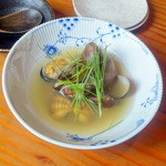 蕎麦切り 旗幟 - 大あさりの酒蒸し770円