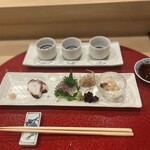 馳走や直 - 造り(3種):左から真タコ、アジ、真つぶ