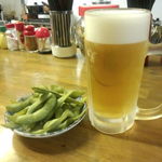 Miyachan - 生ビール３３０円とお通しの枝豆