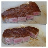 WITH THE STYLE ステーキハウス ミディアムレア - 店名と同じく「ミディアムレア」でお願いしました。
                お肉は２回に分けて出されますが、柔らかくジューシーですよ。美味しい^^
