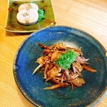 手打そば 乃田 - 鴨ハム・鶏とごぼう炒め