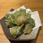 石臼挽手打 そばの音 - 子持ちこんにゃくと生アオサの天ぷら