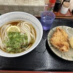 麺賊 - 料理写真:ぶっかけうどん 冷 大（2玉） ＋半熟卵天、かしわ天