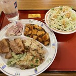 HOTEL AZ - 料理写真:合鴨と蓮根のサラダ、麻婆豆腐、角煮、山芋鉄板などなど