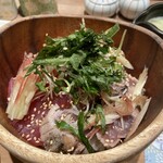 こめらく たっぷり野菜とお茶漬けと。 - まぐろ、ごま鯖、藁焼きかつおの冷や汁　ズームで