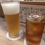 割烹　梅津 - ビールと烏龍茶で乾杯
