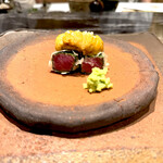 天ぷら 極 草哲 - 名物黒毛和牛フィレ肉と生雲丹天麩羅