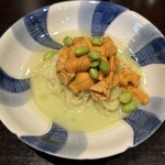 やまぐち - カッペリーニ　リングイネ　赤雲丹　枝豆ソース