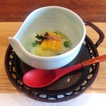 手料理  嘉文 - 冷製:グリーンピーススープ/トウモロコシ豆腐