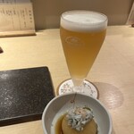 炭火焼鳥　榊 - シルクエール(¥700)と付き出しの大根おろし