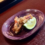 銀座 虎あら - 車海老の酒盗漬けの石焼き