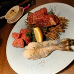 焼肉トラジ トレーニングセンター店 - 厚切りタン塩、特選厚切りハラミ、大海老