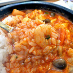 コッテジ - 「夜ランチ・豆腐チゲセット（大盛り）」の豆腐チゲ（ご飯・生卵を投入）（２０１４年９月）