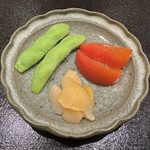 神田錦町 鮨たか晴 - 枝豆・フルーツトマト・小柱