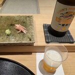 神田錦町 鮨たか晴 - ガリ＆一番搾り