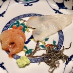 玄水 - 天然ヒラメ、甘エビ昆布じめ