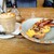LATTE GRAPHIC - 料理写真:『スモーブロー ワンチョイス（440円税抜）トリュフスクランブル』『セットドリンク カフェラテ（350円税抜）』『ソーセージ（180円税抜）』