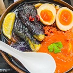 麺紡 - なす・トマト・肉みそぶっかけ＋煮卵