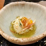 てんぷら 一心 - 先付けの雲丹と茗荷のそうめん