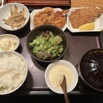 やまや - 唐揚げ明太風味＆アジフライ定食
