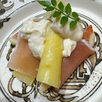 札幌 鮨 銀座 一 - アスパラといちじくと生ハムの白和え