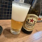 豚骨 蒼翔 - 赤星ビール中瓶600円