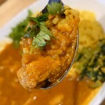 スパイスバル コザブロ - スパイスの効いた旨味たっぷりのサメカレー！
      パクチーはカレーとマッチしてあまり自己主張せず、カレーに風味をプラスしてくれていました♡
      苦手な方もチャレンジしてみてはいかがでしょう(⁎•ᴗ•⁎ )♡