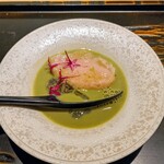 銀座 蟹 あかつき - 蟹蒸し( 蟹真丈と抹茶出汁 )