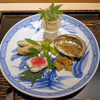 銀座 蟹 あかつき - 前菜盛り合わせ(鮎・白魚の沖漬け・鱧など)