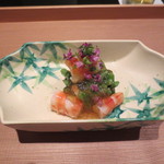 日本料理 晴山 - 今回は「ミズ」と車海老のゴマ和え。