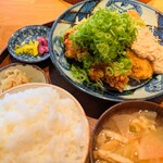 食堂 くるり - アジフライ＆唐揚げネギ盛り定食ご飯大盛り