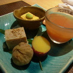 もり山 - 2014.9)栗きんとんや松風、トマトソースのジュレなど