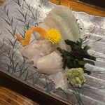 炉端のユーカラ - 刺身２点盛り合わせ　活ひらめとおひょう