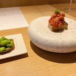 RISTORANTE IL NODO - ◎AMUSE  〜始まり〜
      　『枝豆 味噌 タルト』
      タルトだけでなくトリッパも