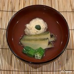 御料理 寺沢 - 湯葉真薯､あわび､陸蓮根の椀物