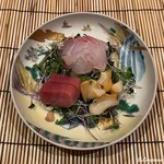 御料理 寺沢 - 石鯛､めじ鮪の中トロ､螺貝の造り