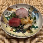 御料理 寺沢 - 石鯛､めじ鮪の中トロ､螺貝の造り