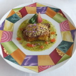 モナリザ - 茄子で包んだ仔羊ミンチ肉のロースト ハーブ風味のマスタードソース