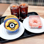 ミスタードーナツ - 料理写真:“ミニオン” マンゴーファッション、白いポン・デ・いちごみるく、アイスコーヒー