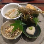 割烹 清風 - 八寸（右手前はハモの白子の塩辛）