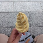 やぶ忠 - ソフトクリームマンゴー味300円、斜め上(2025.6.20)